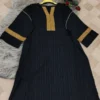 Black Long Kaftan Abaya Dress – Premium Delta Crush Fabric with Golden Embellished Neckline and Sleeves, Free Size (3)