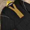 Black Long Kaftan Abaya Dress – Premium Delta Crush Fabric with Golden Embellished Neckline and Sleeves, Free Size (4)