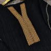 Black Long Kaftan Abaya Dress – Premium Delta Crush Fabric with Golden Embellished Neckline and Sleeves, Free Size (5)