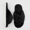 Cross Fluffy Faux Fur Fuzzy Black Nikta Slippers - Open Toe Slides (5)