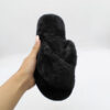 Cross Fluffy Faux Fur Fuzzy Black Nikta Slippers - Open Toe Slides (6)