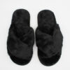 Cross Fluffy Faux Fur Fuzzy Black Nikta Slippers - Open Toe Slides (7)