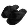 Cross Fluffy Faux Fur Fuzzy Black Nikta Slippers - Open Toe Slides (8)