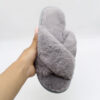 Cross Fluffy Faux Fur Fuzzy Slippers - Open Toe Gray Slides (4)