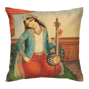 Elegant Persian Art Velvet Cushion Cover – Printed Design of Girl and Kamancheh