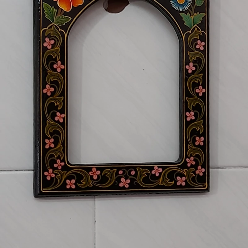 Hand-Painted Wooden Mirror – Qajar-Style Floral & Bird Design, Gift & Home Décor