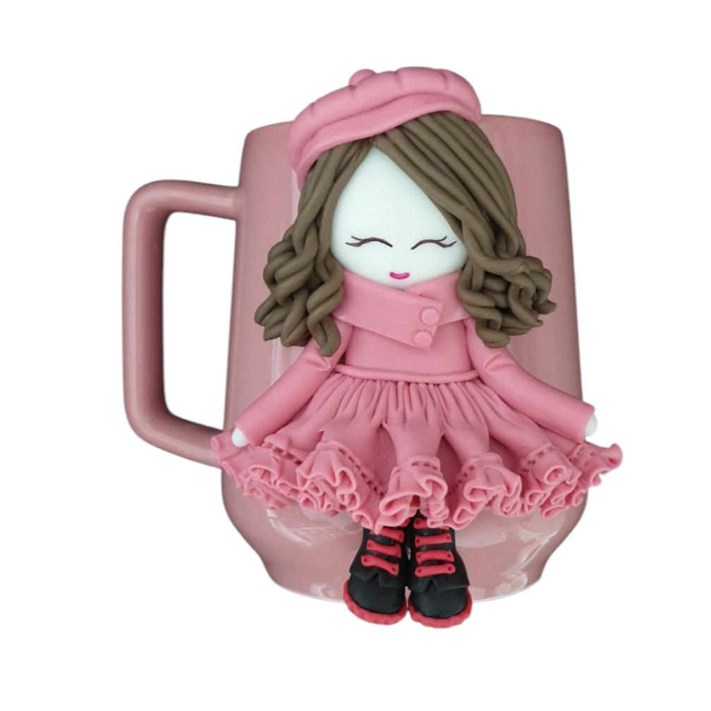 Handcrafted Ceramic Mug with Girl Doll Design – Artistic Giftable Cup for Tea & Coffee