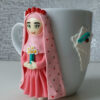 Handcrafted Ceramic Mug with Muslim Girl Figurine – Elegant Polymer Clay Design for Dail;y ;Use & Gift Giving