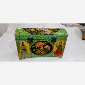 Handcrafted Wooden Jewelry Gift Box – Mineral-Painted, Velvet Lined, Persian-Inspired Pattern