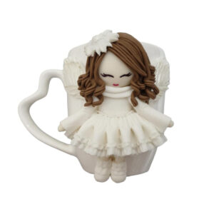 Handmade Ceramic Mug Featuring Angel Doll – Perfect Gift Idea & Polymer Clay Doll Design