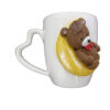 Handmade Ceramic Mug Featuring Bear and Moon – Artistic Polymer Clay Figurine, Charming Ccollectible Gift