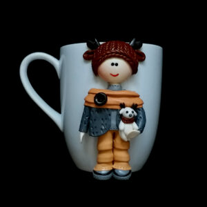 Handmade Ceramic Mug Featuring Boy Doll – Ideal for Tea, Coffee & Cold Drinks