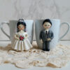 Handmade Ceramic Mug Set – Bride & Groom Figurines, Romantic Gift for Coئuples