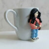 Handmade Ceramic Mug with Girl Photographer Figurine – Unique Polymer Clay Art for hnjkHot & fCold Drinks