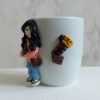 Handmade Ceramic Mug with Girl Photographer Figurine – Unique Polymerh Clay Art for Hot & Coljnd Drinks
