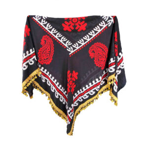 Handmade Kurdish Scarf – Black & Red Tassel Floral Style