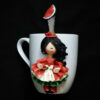 Handmade Yalda Ceramic Mug with Spoon – Artistic Polymer Clay Decoration for Hot and Cold Drinks