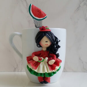 Handmade Yalda Mug & Spoon Set – Polymer Clay Doll Decoration