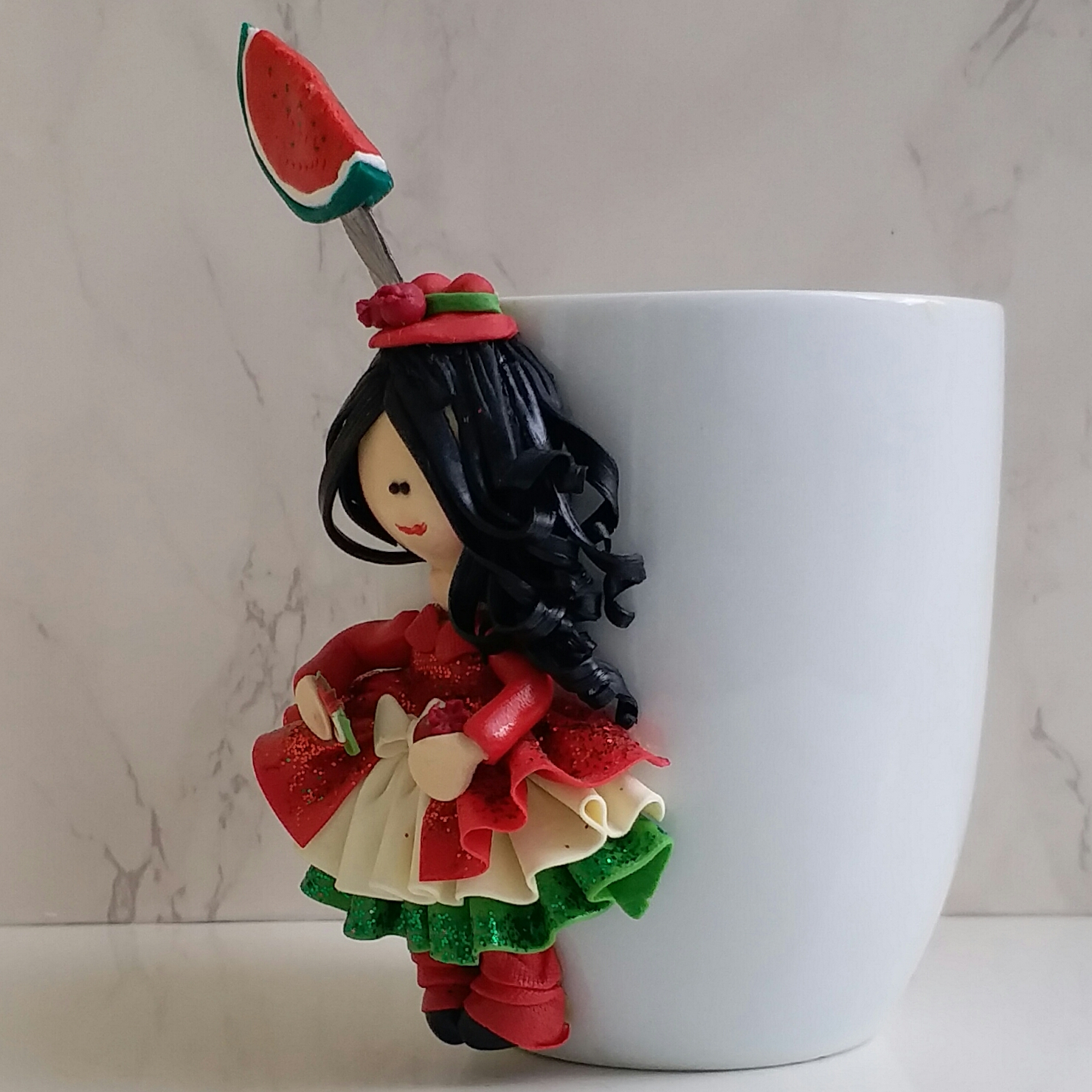 Handmade Yalda Mug & Spoon Set – Polymer Clay Doll Decoration