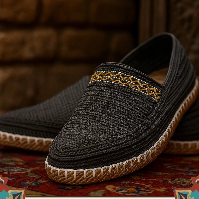 Lightweight and Breathable Hemp Giveh Shoes with Zigzag Design – A Touch of Persian Tradition