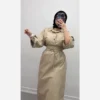 Linen Kaftan Dress with Dual‑Style Sleeves and Removable Wide Fabric Belt - Suitable for Everyday Outing, Relaxed Gathering (3)