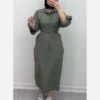 Linen Kaftan Dress with Dual‑Style Sleeves and Removable Wide Fabric Belt - Suitable for Everyday Outing, Relaxed Gathering (5)