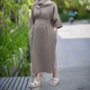 Linen Kaftan Dress with Dual‑Style Sleeves and Removable Wide Fabric Belt - Suitable for Everyday Outing, Relaxed Gathering (8)
