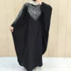 Long Black Crepe Kaftan with Adjustable Fit Free Size up to 60 - Suitable for Everyday Outing, Relaxed Gathering (1)