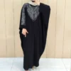 Long Black Crepe Kaftan with Adjustable Fit Free Size up to 60 - Suitable for Everyday Outing, Relaxed Gathering (3)