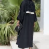 Long Kaftan Manto – Closed Front, Loose Fit, Sophia Jacquard Fabric with Lace Appliqué Detailing (3)
