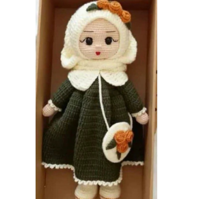 Amigurumi Crochet Hijab Doll – Green Floral Modest Dress Model