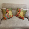 Persian Art Velvet Pillow Cover - Printed Design of Girl Playing Daf, Ideal for Sofa & Living Room (1)