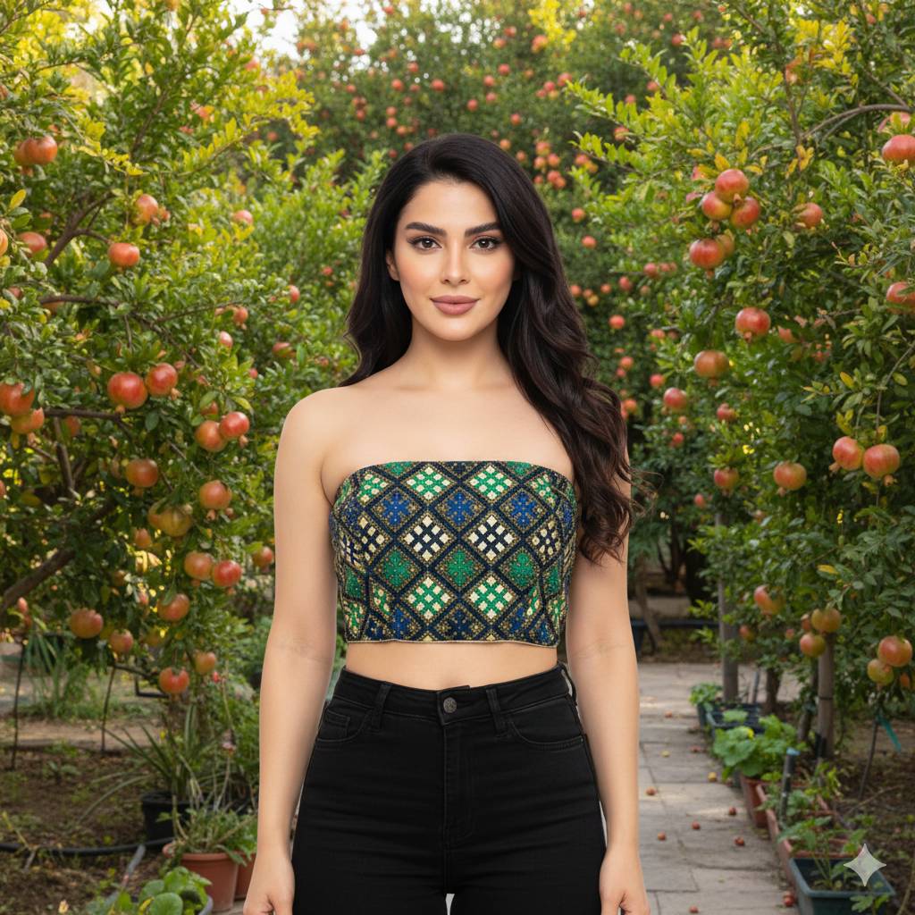 Balochi Hand-Embroidered Crop Top – Luxury Silk Thread, Timeless Persian Craftsmanship