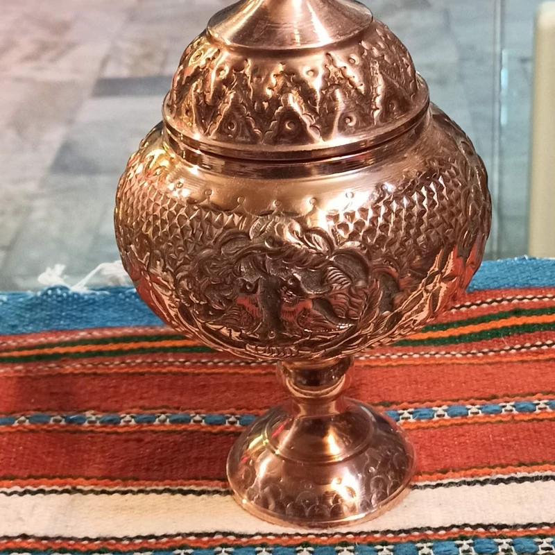 Persian Copper Candy Bowl with Stand – Hand-Engraved