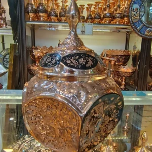 Persian Copper Sugar Bowl – Intricate Hand Engraving