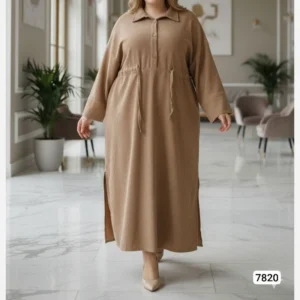 Solid Corduroy Kaftan Abaya for Women with Adjustable Waist Belt Suitable for Everyday Outing, Relaxed Gathering