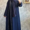 Solid Long Kaftan Abaya with Minimalist Vertical White Line – Lightweight and Comfortable, Free Size up to 50 (2)