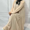 Solid Long Kaftan Abaya with Minimalist Vertical White Line – Lightweight and Comfortable, Free Size up to 50 (3)
