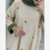 Summer Linen Kaftan Dress – Embroidered Design with Hidden Pocket and Foldable Sleeve Edges, Free Size (4)