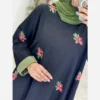 Summer Linen Kaftan Dress – Embroidered Design with Hidden Pocket and Foldable Sleeve Edges, Free Size (6)