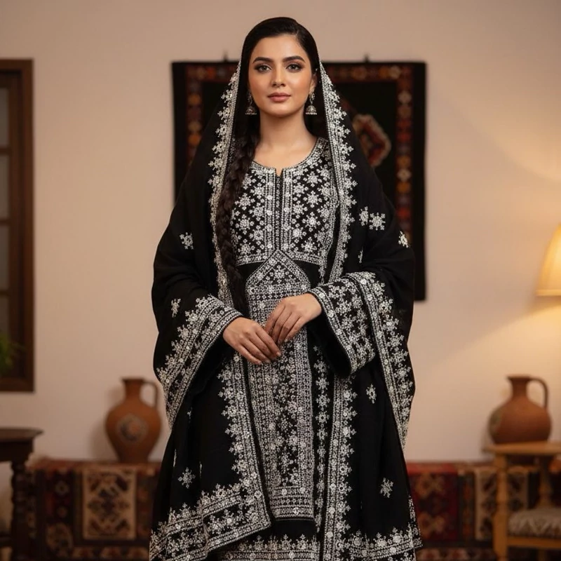 designer embroidered dress Pink Designer Embroidered Floral Gown Sharara Set