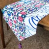 Velvet Tassel Table Runner – Decorative Printed Calligraphy and Floral Pattern, Lined Fabric for Dining Table