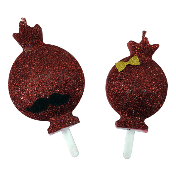 Yalda Design Pomegranate Cake Topper Candle Set – Two Glittery Decorative Candles for Festive Cakes and Celebrations