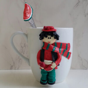 Yalda Night Handmade Ceramic Mug with Spoon – Polymer Clay Design