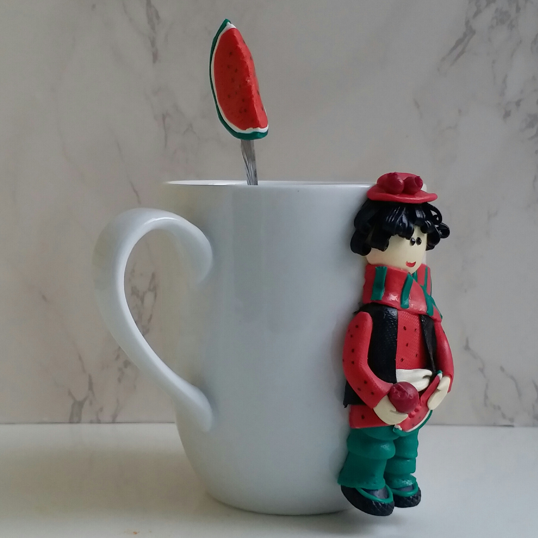 Yalda Night Handmade Ceramic Mug with Spoon – Polymer Clay Design