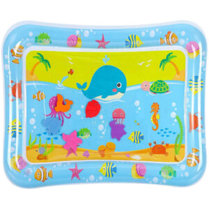 Inflatable Baby Aquarium Water Play Mat – Smiling Whale & Sea Turtle Ocean Sensory Tummy Time Pad with Floating Shapes