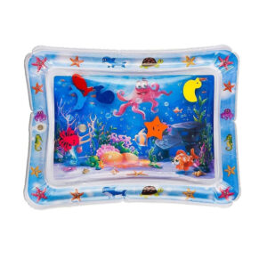 Inflatable Baby Aquarium Water Play Mat – Pink Octopus Ocean Sensory Tummy Time Pad with Floating Sea Shapes
