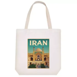 Canvas Tote Bag with Iranian Mosque Design – Hazaan Fabric, Comfortable Cotton Handles
