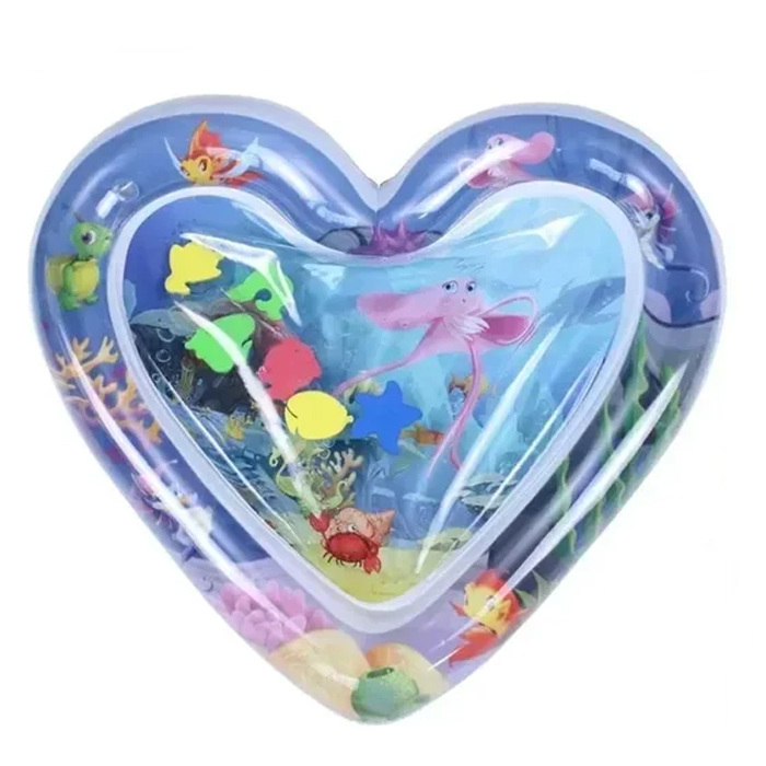Inflatable Heart‑Shaped Baby Aquarium Water Play Mat – Cartoon Ocean Sensory Tummy Time Pad with Floating Shapes