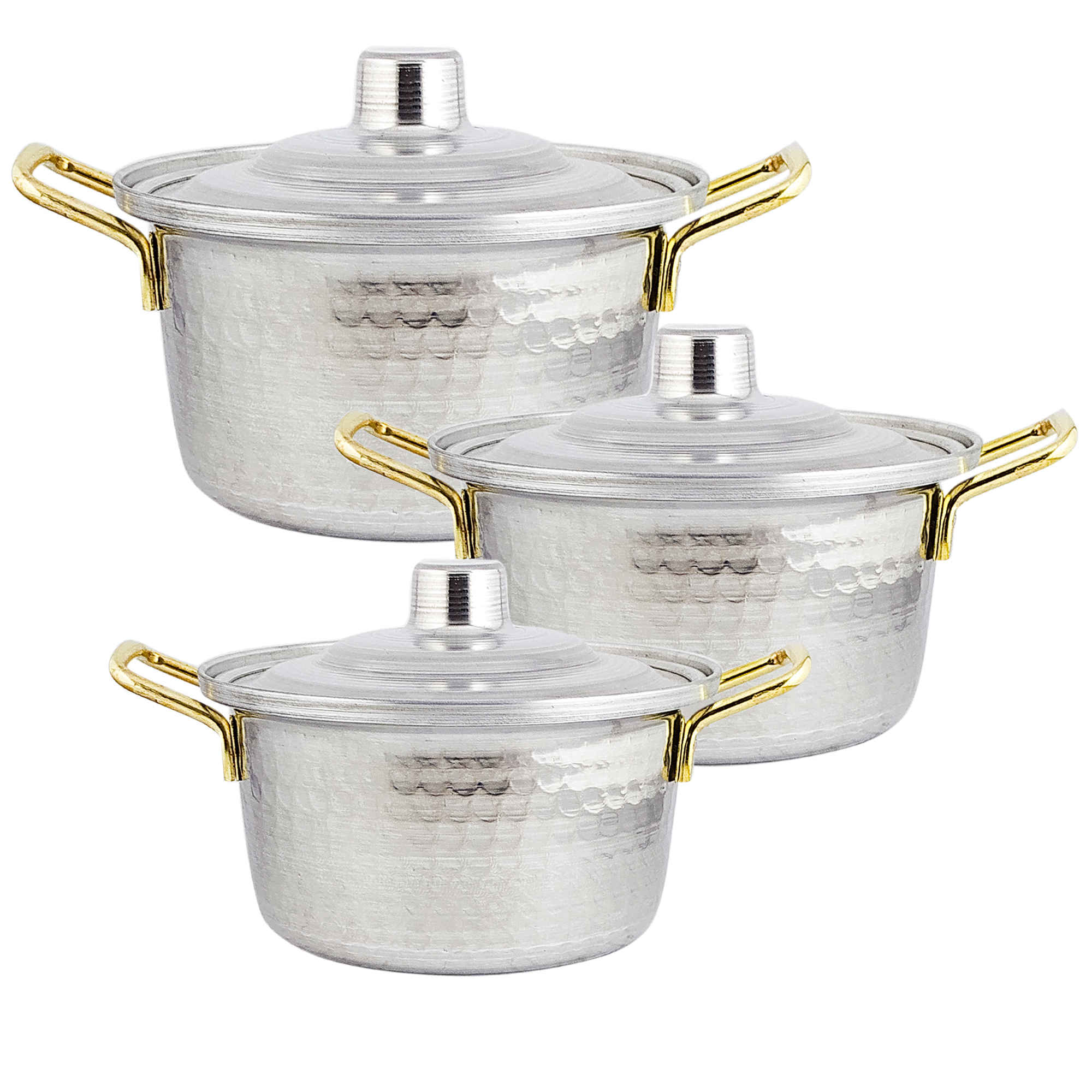6-Piece Hammered Aluminum Cookware Set – Non-Stick Pots with Dual Metal Handles